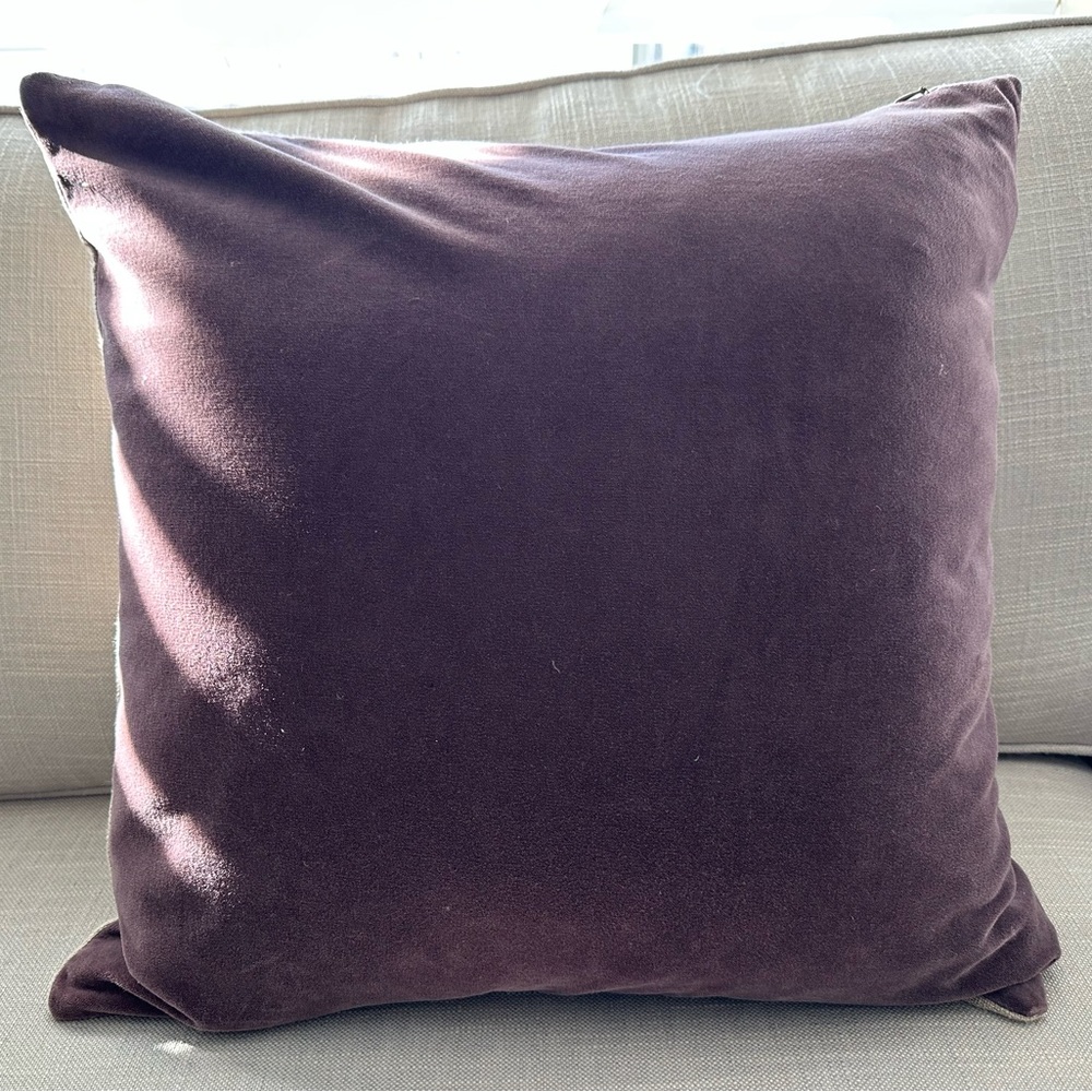 Pottery barn purple velvet reverses to flax linen throw pillow.